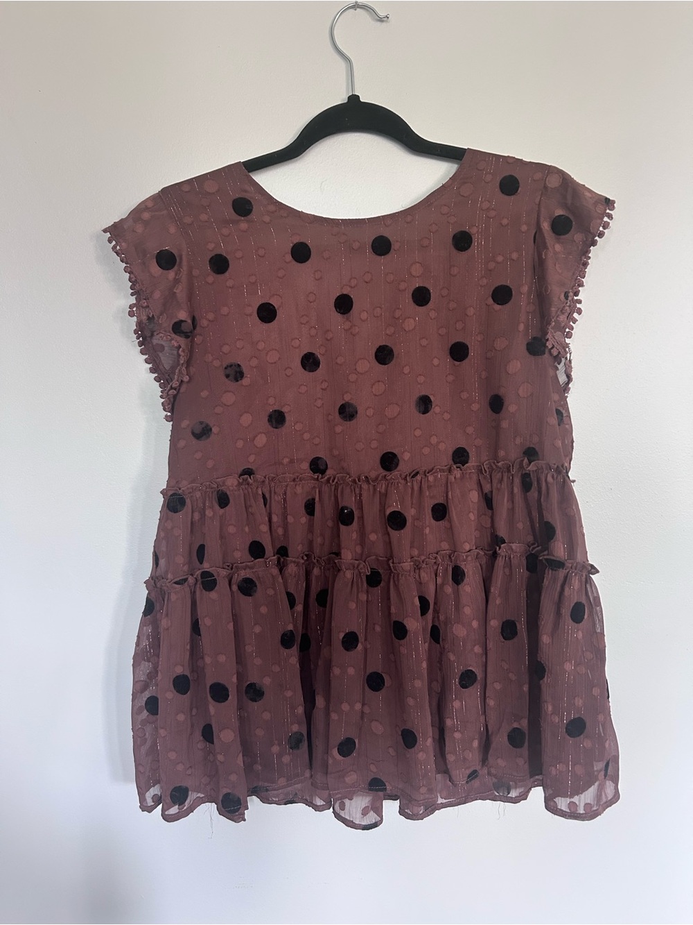 THML Mauve Polka Dot Tiered Dress with Black Dots